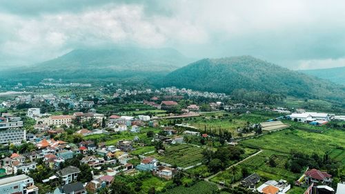 High angle view of townscape against sky