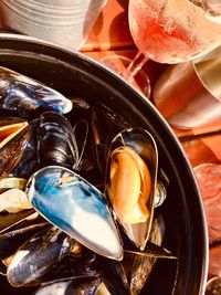 High angle view of ice cream in jar on table