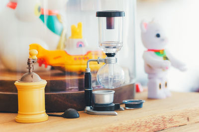 Close-up of toys on table at home