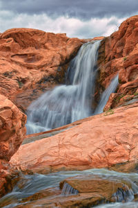 Scenic view of waterfall against sky