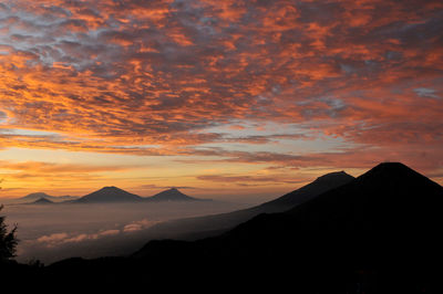 Scenic view of mountains against sky during sunset