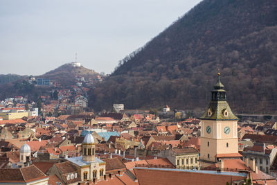 High angle view of buildings in city