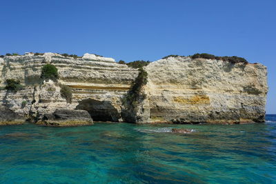 Scenic view of sea against clear blue sky