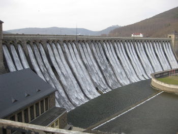 High angle view of dam against sky