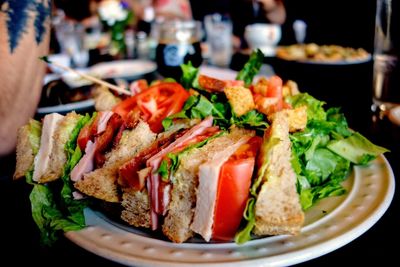 Close-up of sandwich in plate