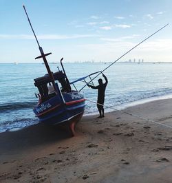View of fishing net on beach