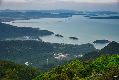 Beautiful stunning scenic panoramic view of langkawi from the top of gunung mat chincang mountain