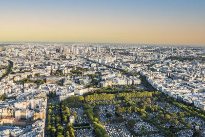 Aerial view of paris with the cemetery of montparnasse