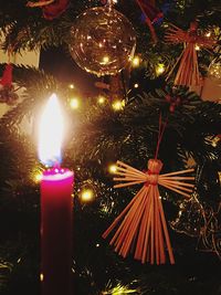 Illuminated christmas tree at night