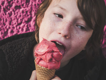 Close-up of woman eating ice cream