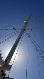 Low angle view of cables against clear blue sky