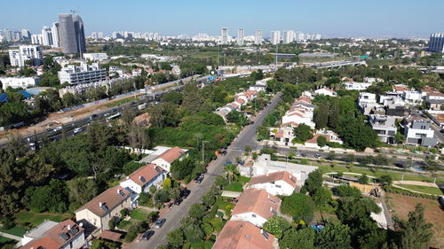 High angle view of buildings in city