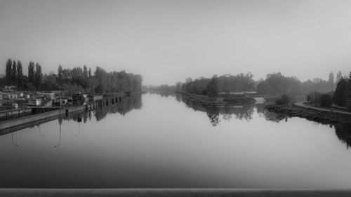 Panoramic view of lake against clear sky