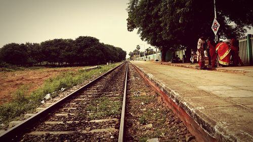 View of railroad tracks against clear sky