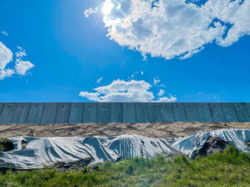 Panoramic shot of land against blue sky