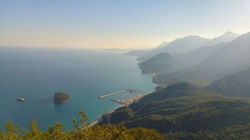 High angle view of sea against clear sky