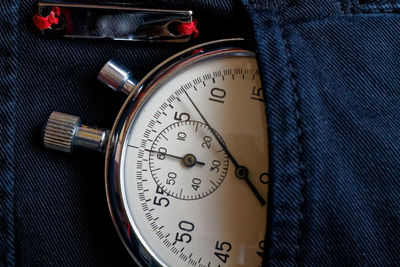 Close-up of gauge in pocket of jeans