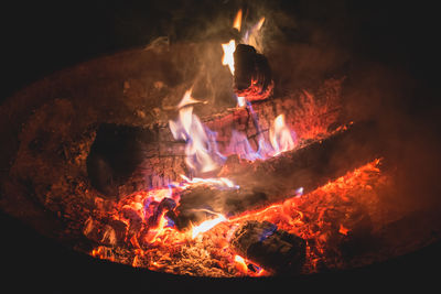 Close-up of bonfire at night