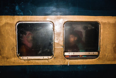 Close-up of train window