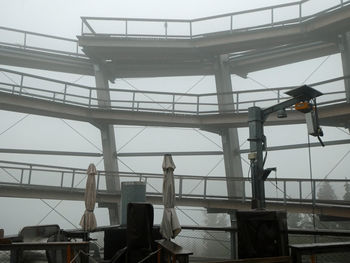 Low angle view of workers working against sky