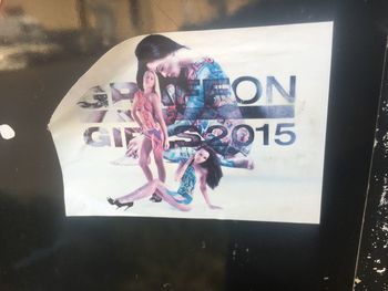 Woman with text on glass