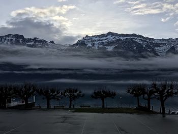 Scenic view of snowcapped mountains against sky