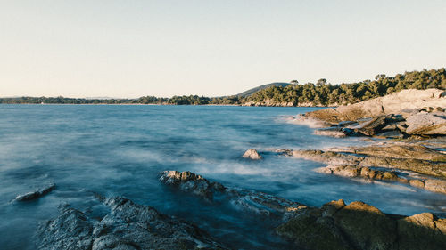 Scenic view of sea against clear sky