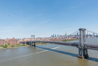 View of suspension bridge in city