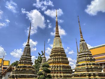 Low angle view of pagoda against sky