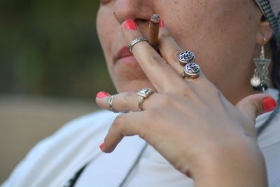 Midsection of woman with hands