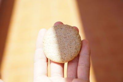 Close-up of hand holding small bread