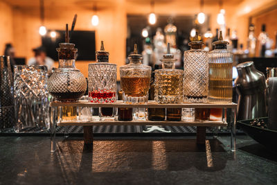 Close-up of bottles on table