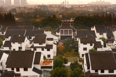 High angle view of buildings in city