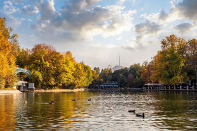 Scenic view of lake against sky during autumn