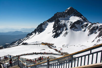 Scenic view of snow covered mountains against sky