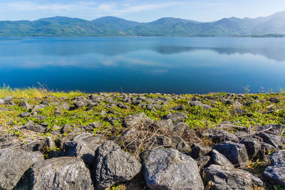 Scenic view of lake against sky