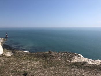 Scenic view of sea against clear sky