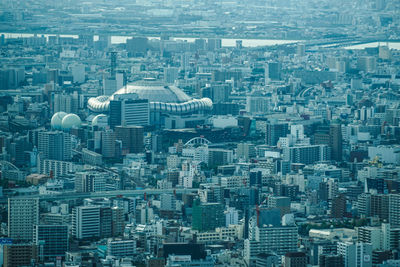 High angle view of buildings in city