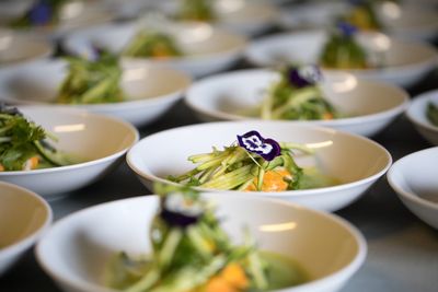 High angle view of meal served on table