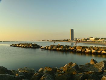 Scenic view of sea against clear sky