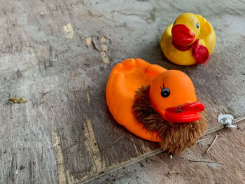 High angle view of stuffed toy on table