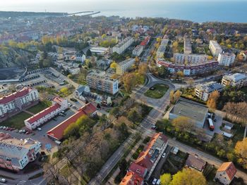 High angle view of buildings in city