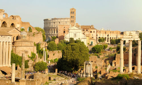 Cityscape skyline of landmarks of ancient rome with coliseum and roman forum 