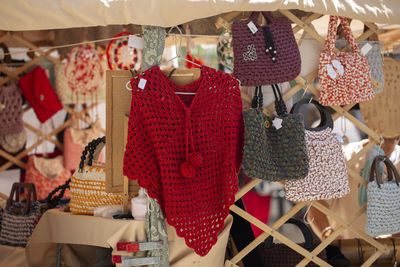 Close-up of clothes for sale at market stall