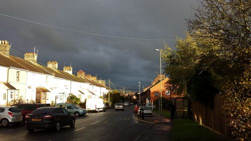 View of illuminated city street