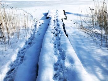 Scenic view of snow covered land