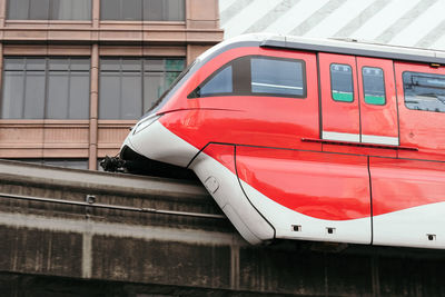 Close up view of a monorail in the city