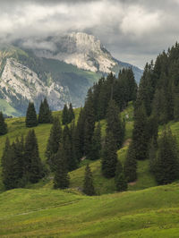 Scenic view of mountains against cloudy sky