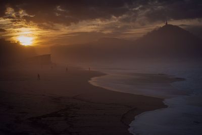 Scenic view of beach against sky during sunset