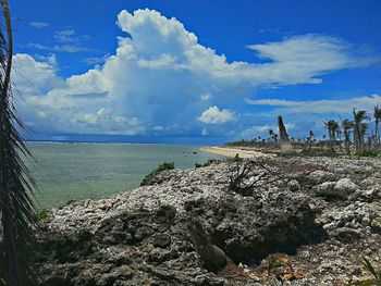 Scenic view of sea against cloudy sky